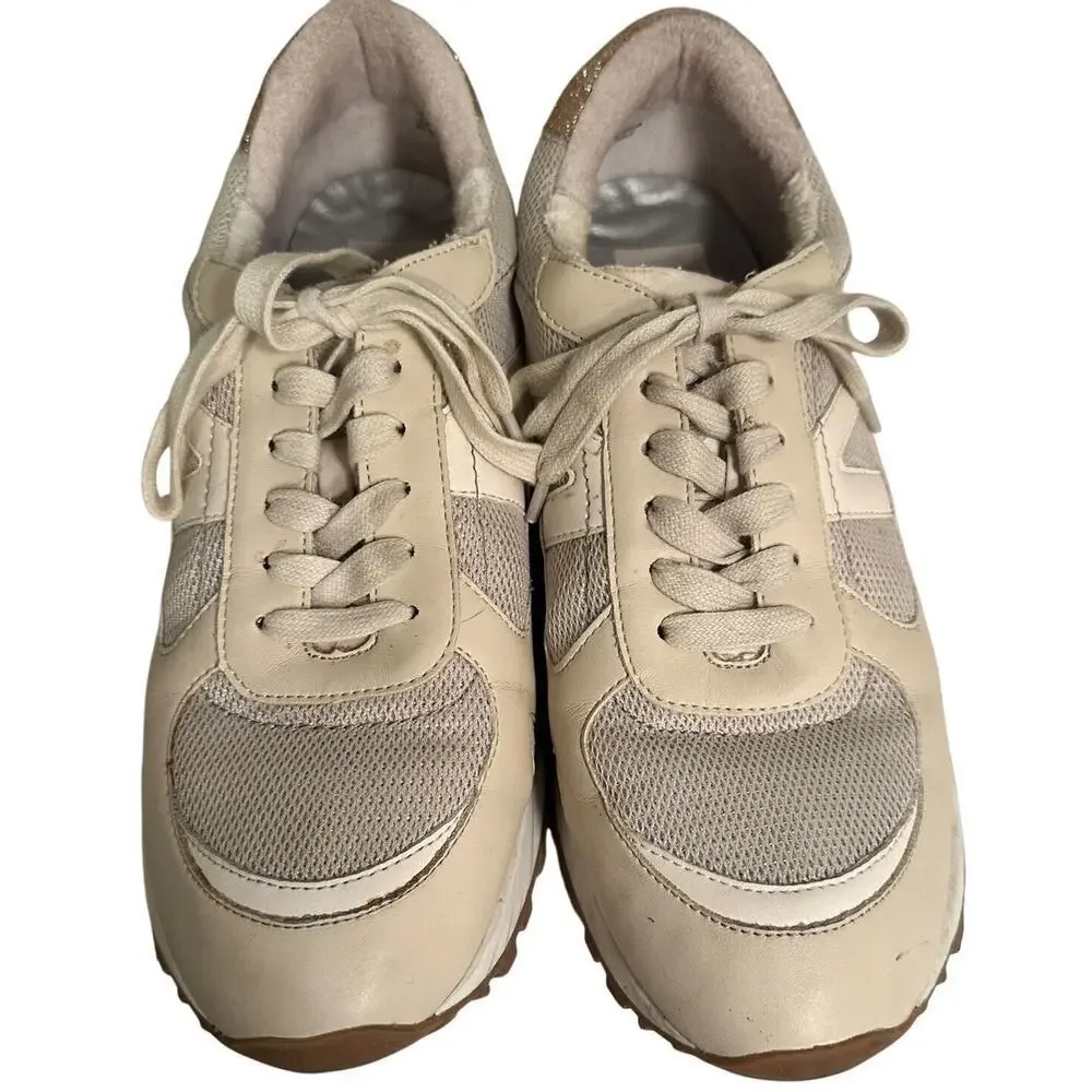 Dolce‎ Vita Markus Ivory Leather Mesh Sneakers Gold Womens 9.5